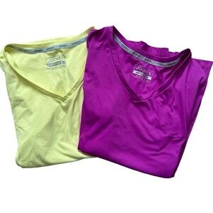 ❄️ Jockey Purple and Chartreuse Yellow Polyester V-Neck Short Sleeve T-Shir…